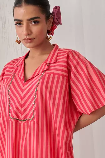Pink cotton plain kurta set
