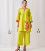 Light green cotton plain kurta set