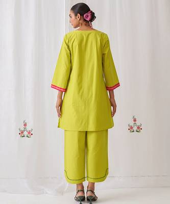 Light green cotton plain kurta set 2