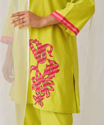 Light green cotton plain kurta set 3
