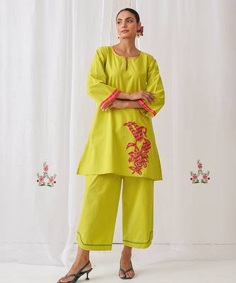 Light green cotton plain kurta set 5