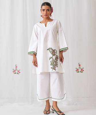 White cotton plain kurta set 1