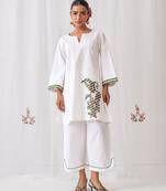 White cotton plain kurta set