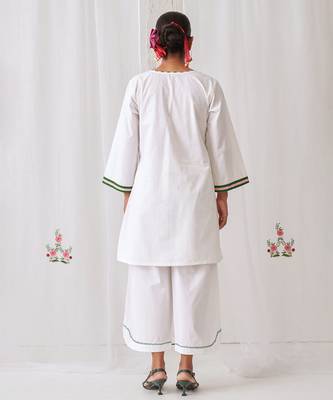 White cotton plain kurta set 2