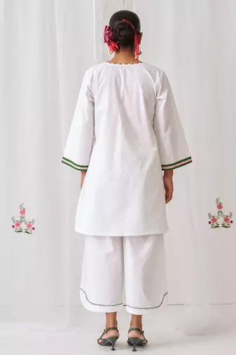 White cotton plain kurta set