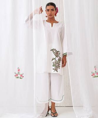 White cotton plain kurta set 4