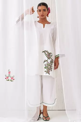 White cotton plain kurta set
