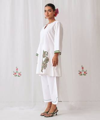 White cotton plain kurta set 5