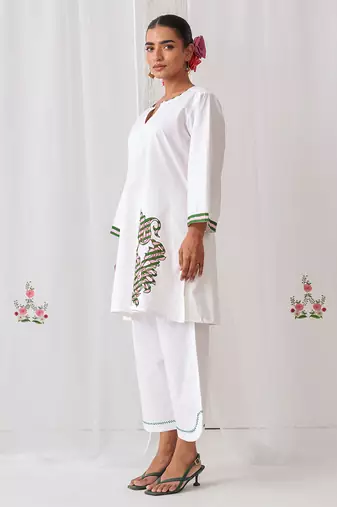 White cotton plain kurta set