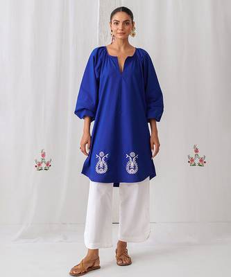 Royal blue cotton plain kurta set 1