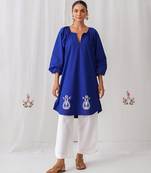 Royal blue cotton plain kurta set