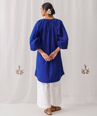 Royal blue cotton plain kurta set 2