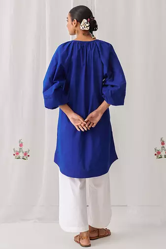 Royal blue cotton plain kurta set