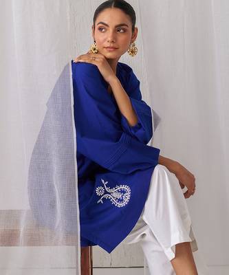 Royal blue cotton plain kurta set 3