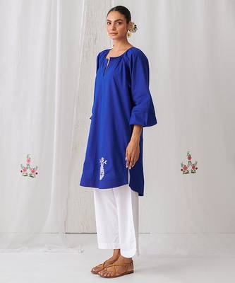 Royal blue cotton plain kurta set 4
