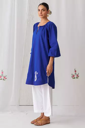 Royal blue cotton plain kurta set
