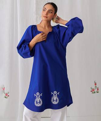 Royal blue cotton plain kurta set 5