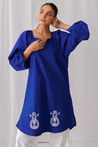 Royal blue cotton plain kurta set