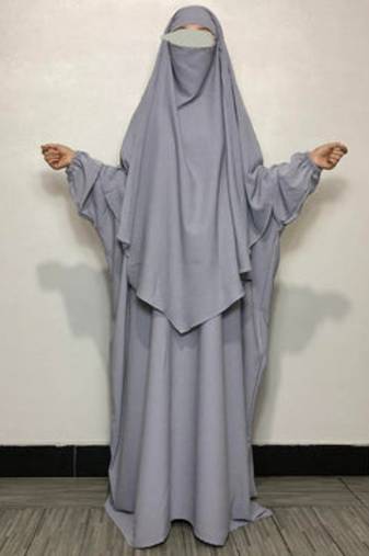 Premium Silver Grey Baggy Abaya and Single Layer Khimar
