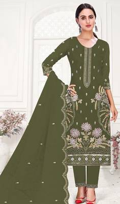 Mehendi embroderied organza salwar suit 1