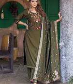 Green Floral Embroidered Regular Kurta With Trousers & With Dupatta