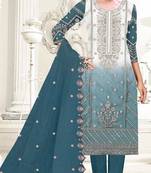 Blue embroderied organza salwar suit
