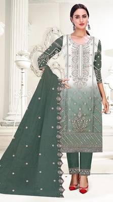 Green embroderied organza salwar suit 1