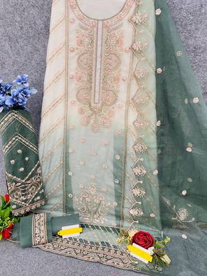 Green embroderied organza salwar suit 2