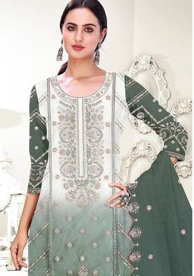 Green embroderied organza salwar suit 3