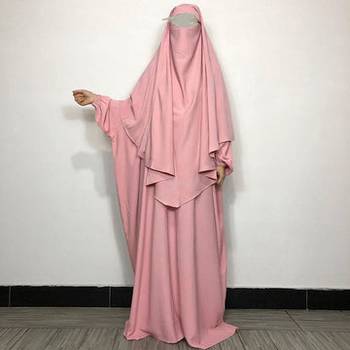Premium Matching Pink Baggy Abaya and Single Layer Khimar 1