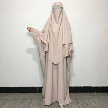 Modest City Casual Abaya and Khimar - Light Beige, Plain Crepe, Full Sleeve 1