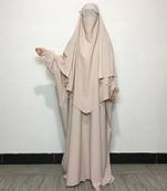 Modest City Casual Abaya and Khimar - Light Beige, Plain Crepe, Full Sleeve