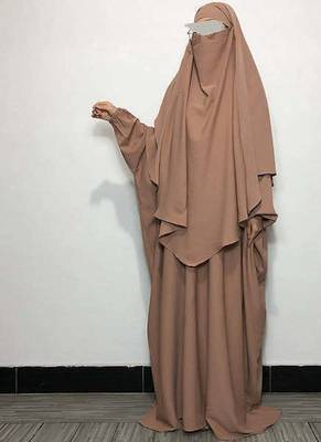 Matching Choco Beige Baggy Abaya and Single Layer Khimar 1