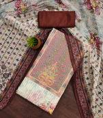 Maroon organza printed salwar suit set with santoon bottom and multicolor organza dupatta