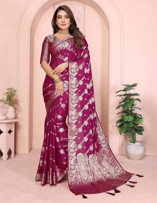 Maroon georgette Art silk blend saree with weaving zari work 1
