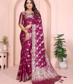Maroon georgette Art silk blend saree with weaving zari work