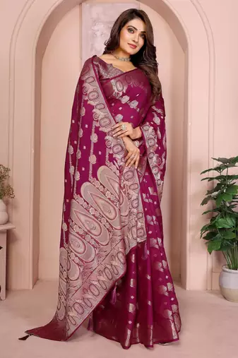Maroon georgette Art silk blend saree with weaving zari work