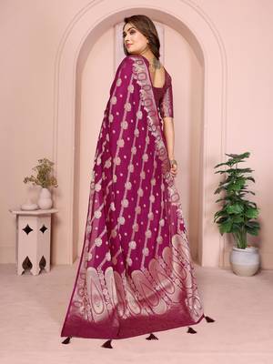 Maroon georgette Art silk blend saree with weaving zari work 3