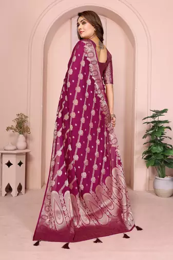 Maroon georgette Art silk blend saree with weaving zari work