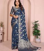 Navy georgette Art silk blend saree with weaving zari work