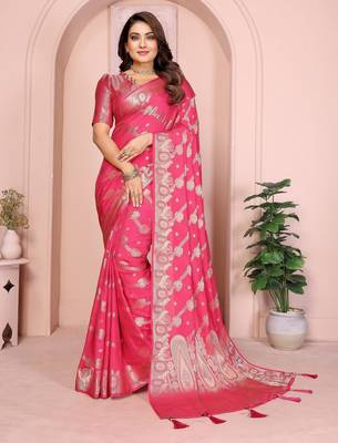 Red georgette Art silk blend saree with weaving zari work 1