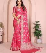Red georgette Art silk blend saree with weaving zari work
