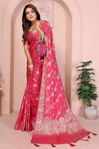 Red georgette Art silk blend saree with weaving zari work