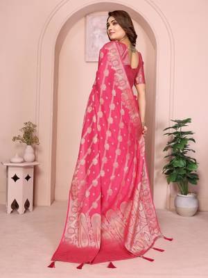 Red georgette Art silk blend saree with weaving zari work 3