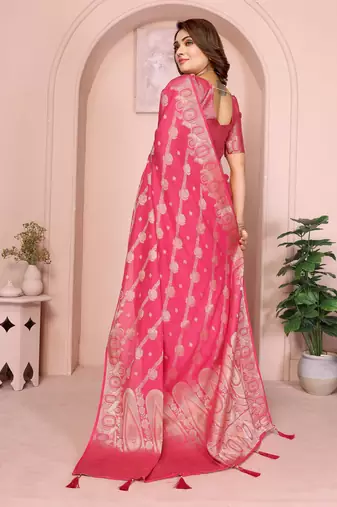 Red georgette Art silk blend saree with weaving zari work