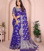 Violet georgette Art silk blend saree with weaving zari work