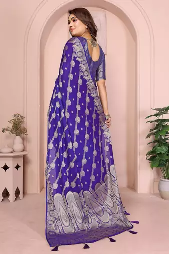 Violet georgette Art silk blend saree with weaving zari work