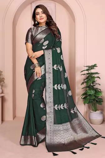 Dark green georgette Art Silk saree with weaving zari work
