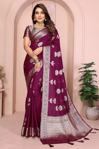 Maroon georgette Art Silk saree with weaving zari work