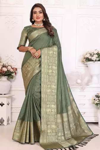 Green dolla Art Silk saree with weaving zari work